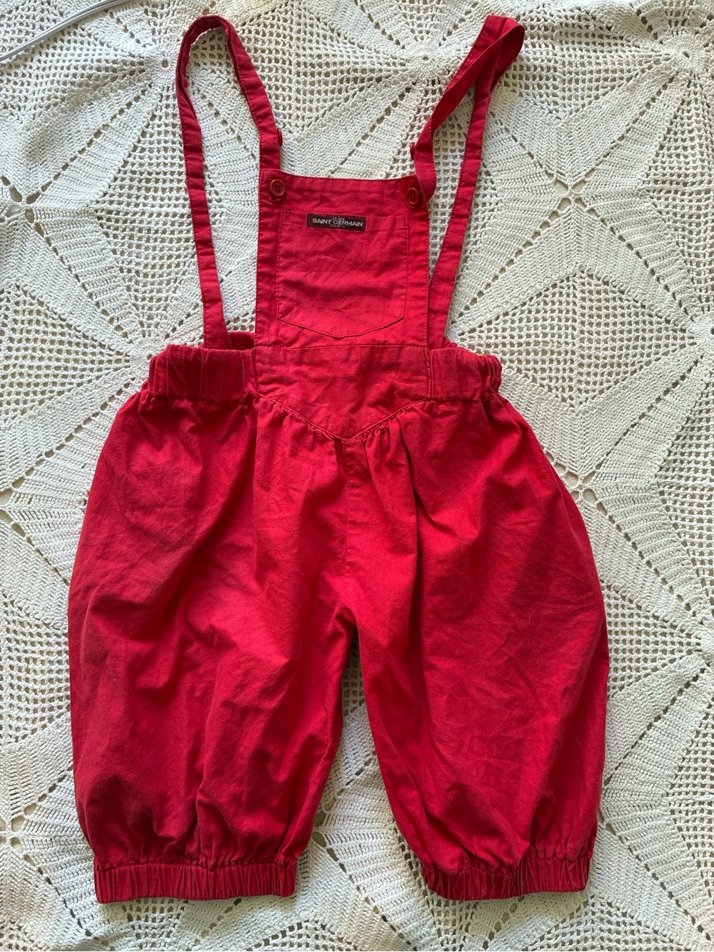 Vintage 80s Jean St Germain Red Cotton Overalls Jumpsuit Size 7 USA